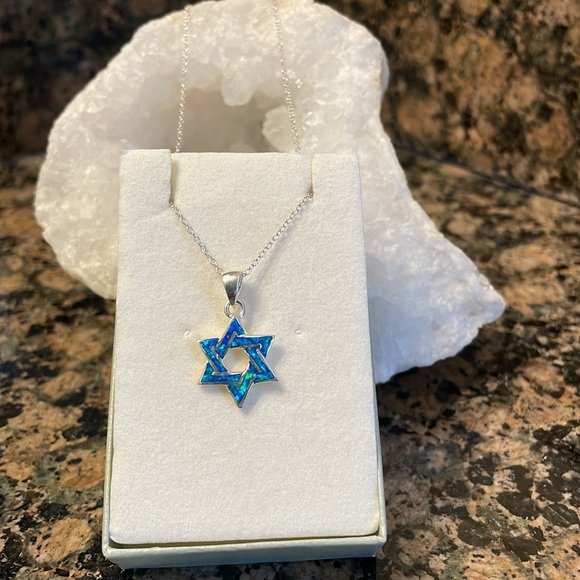 Created Opal Blue Star Of David Pendant. Stamped 925. Retail 128.00 - Picture 8 of 8
